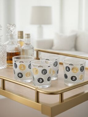 Vintage Libbey Gold Coin Lowball Glasses Set 4 MCM Barware